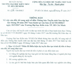 Thông báo sửa đổi, bổ sung một số điều của Thông báo Tuyển sinh Sau đại học đợt tháng 10 năm 2017