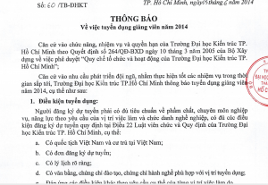Thông báo tuyển dụng giảng viên năm 2014