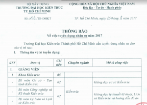Thông báo tuyển dụng nhân sự năm 2017