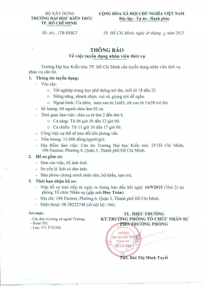 Thông báo tuyển dụng nhân viên thời vụ