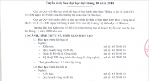 Thông báo tuyển sinh Sau Đại học đợt tháng 10 năm 2018