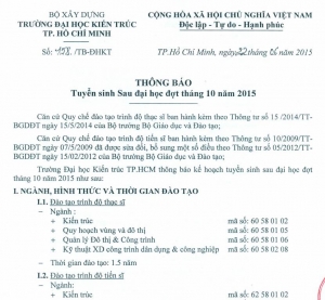 Thông báo tuyển sinh Sau đại học