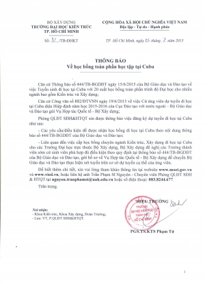 Thông báo về học bổng toàn phần học tập tại Cuba