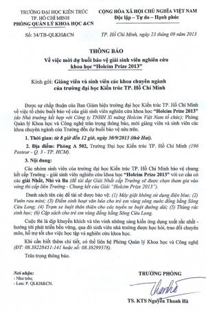 Thông báo về việc mời dự buổi bảo vệ giải