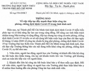 Thông báo về việc tiếp tục đẩy mạnh thực hiện công tác phòng, chống dịch bệnh Covid-19 trong tình hình mới