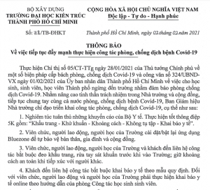 Thông báo về việc tiếp tục đẩy mạnh thực hiện công tác phòng, chống dịch bệnh Covid-19