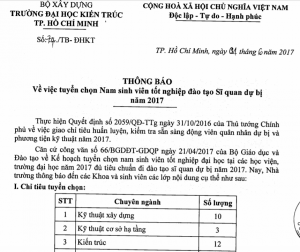 Thông báo về việc tuyển chọn Nam sinh viên tốt nghiệp đào tạo Sĩ quan dự bị năm 2017