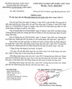 Thông báo về việc ứng viên đủ điều kiện tham dự xét tuyển viên chức vòng 2 (đợt 1)