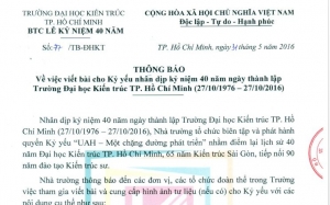 Thông báo viết bài cho Kỷ yếu nhân dịp Kỷ niệm 40 năm thành lập ĐH Kiến trúc TP.HCM