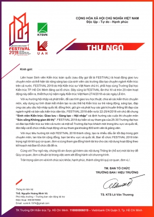 Thư ngỏ mời tài trợ Festival sinh viên kiến trúc toàn quốc 2018