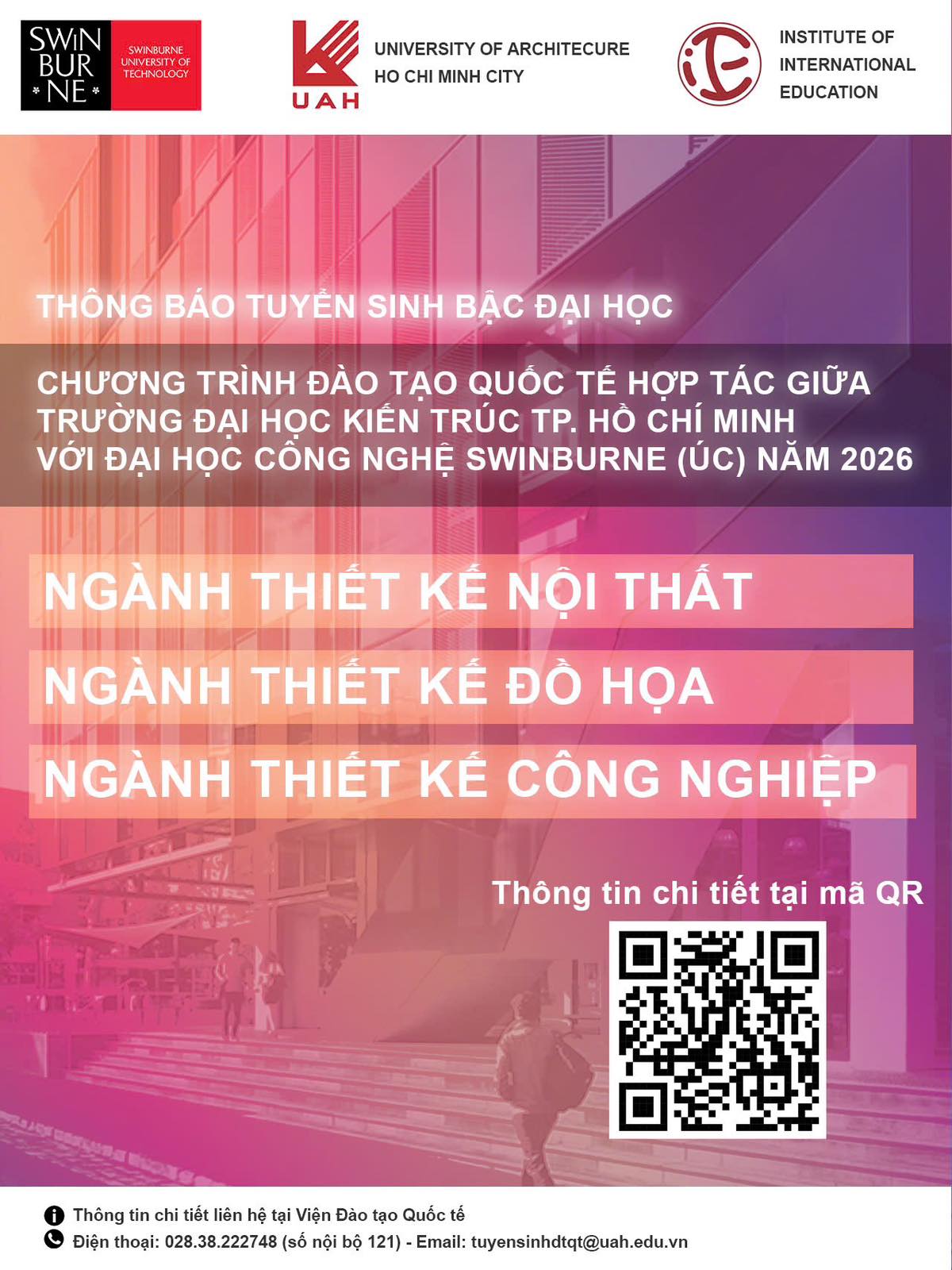THÔNG BÁO  Về việc xét tuyển sinh bậc đại học Chương trình đào tạo quốc tế hợp tác giữa Trường Đại học Kiến trúc Thành phố Hồ Chí Minh và Đại học Công nghệ Swinburne (Úc) năm 2026