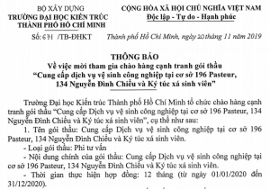 Mời tham gia chào hàng cạnh tranh gói thầu“Cung cấp dịch vụ vệ sinh công nghiệp