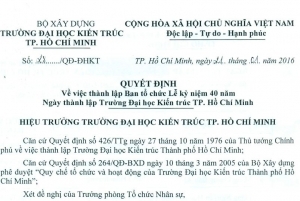 Quyết định thành lập BTC Lễ kỷ niệm 40 thành lập ĐH Kiến trúc TP.HCM