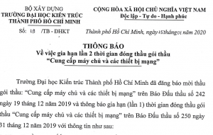 Thông báo gia hạn lần 2 gói thầu gói thầu “Cung cấp máy chủ và thiết bị mạng”