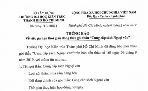 Thông báo gia hạn thời gian đóng gói thầu "Cung cấp sách ngoại văn"