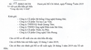 Thông báo kết quả đấu thầu gói thầu "Cung cấp máy vi tính"