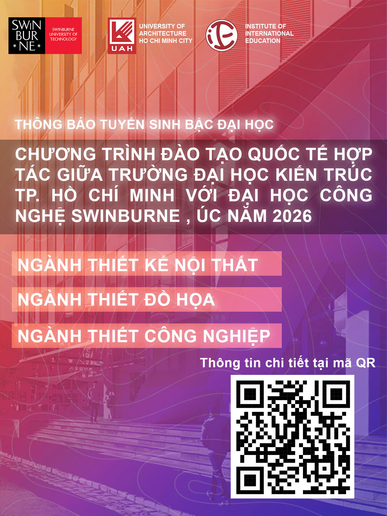 THÔNG BÁO Về việc xét tuyển sinh bậc đại học Chương trình đào tạo quốc tế hợp tác giữa Trường Đại học Kiến trúc Thành phố Hồ Chí Minh và Đại học Công nghệ Swinburne (Úc) năm 2026