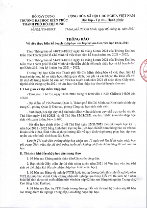 Thông báo số 702/TB-ĐHKT ngày 05/11/2021 về việc thực hiện kế hoạch nhập học các lớp hệ vừa làm vừa học khóa 2021