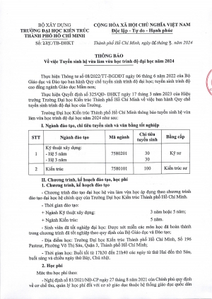 Thông báo số 275/TB-ĐHKT về việc Tuyển sinh hệ vừa làm vừa học trình độ đại học năm 2024