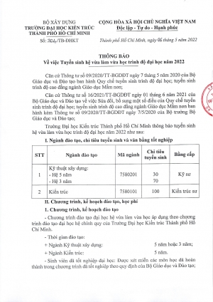 Thông báo số 304/TB-ĐHKT về việc Tuyển sinh hệ vừa làm vừa học trình độ đại học năm 2022