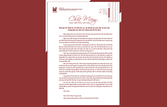 Thư Chúc mừng Ngày Kiến trúc Việt Nam 27/4 của Hiệu trưởng Nhà trường